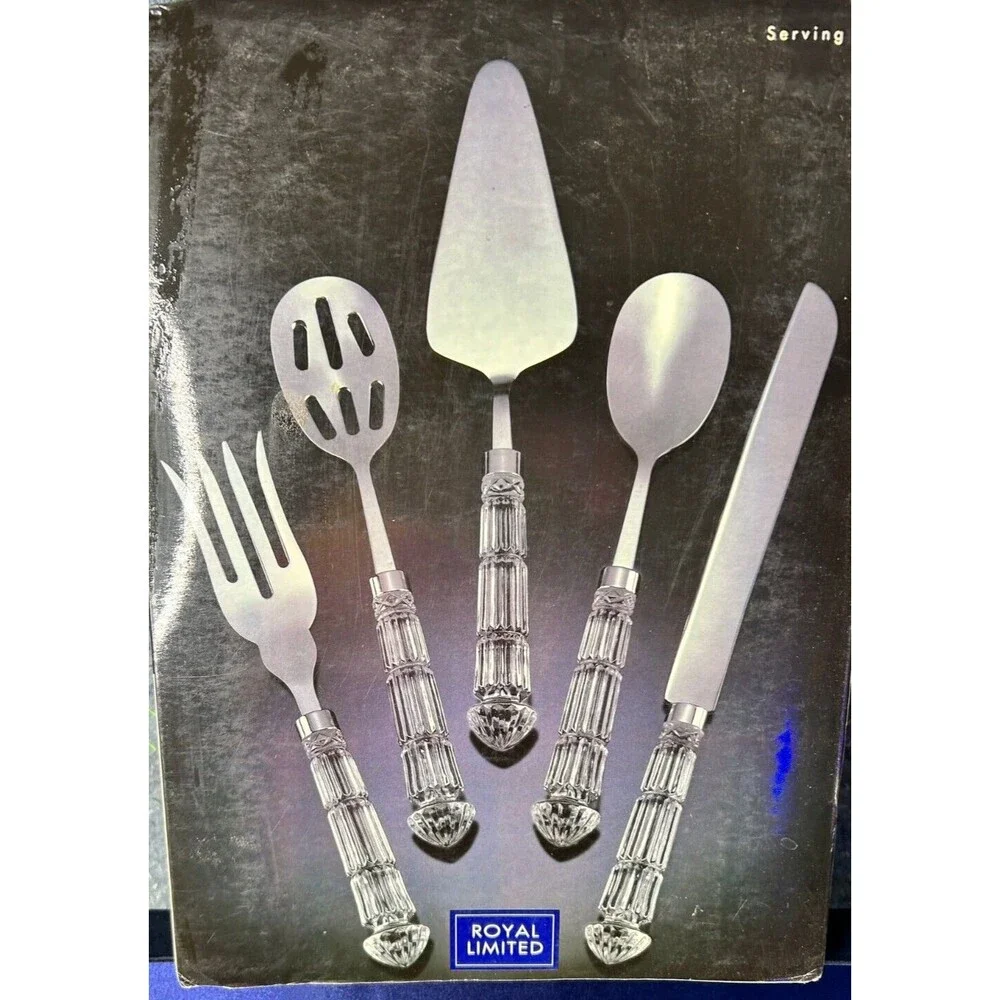 Royal Limited Serving Set Style 34302 Crystal Handles Velvet Case New Old Stock